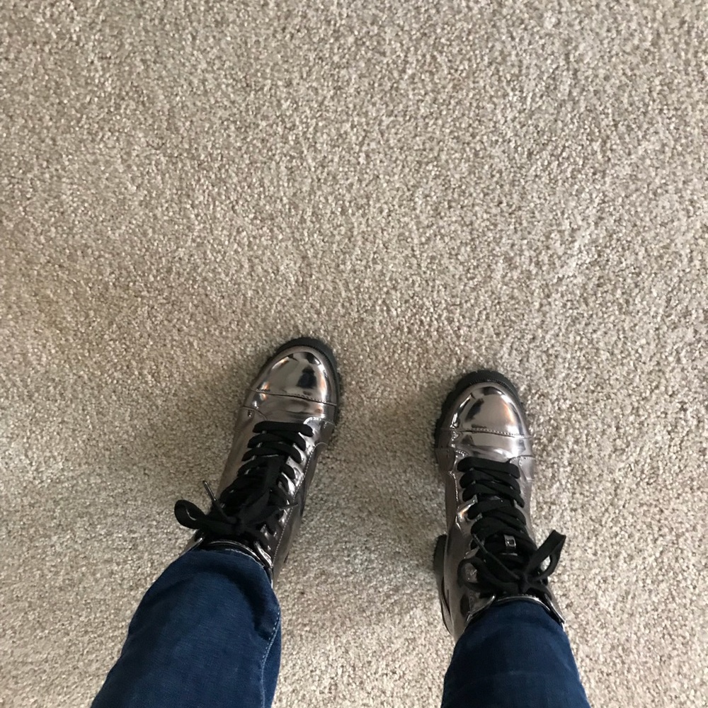 Metallic combat boots
